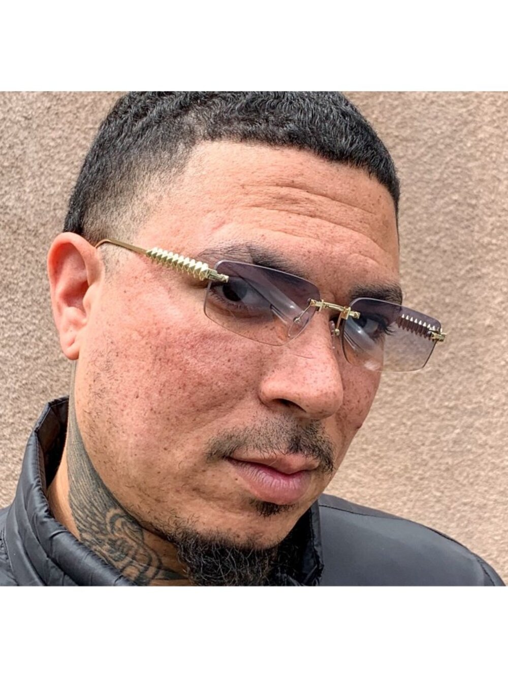 Men's Rimless Gray Tan Gradient Tint Hip Hop Spike Gold Wire Frame Sunglasses